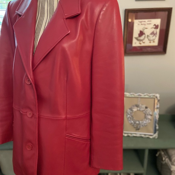 Nordstrom Women's Red Genuine Leather Blazer - Picture 4 of 8